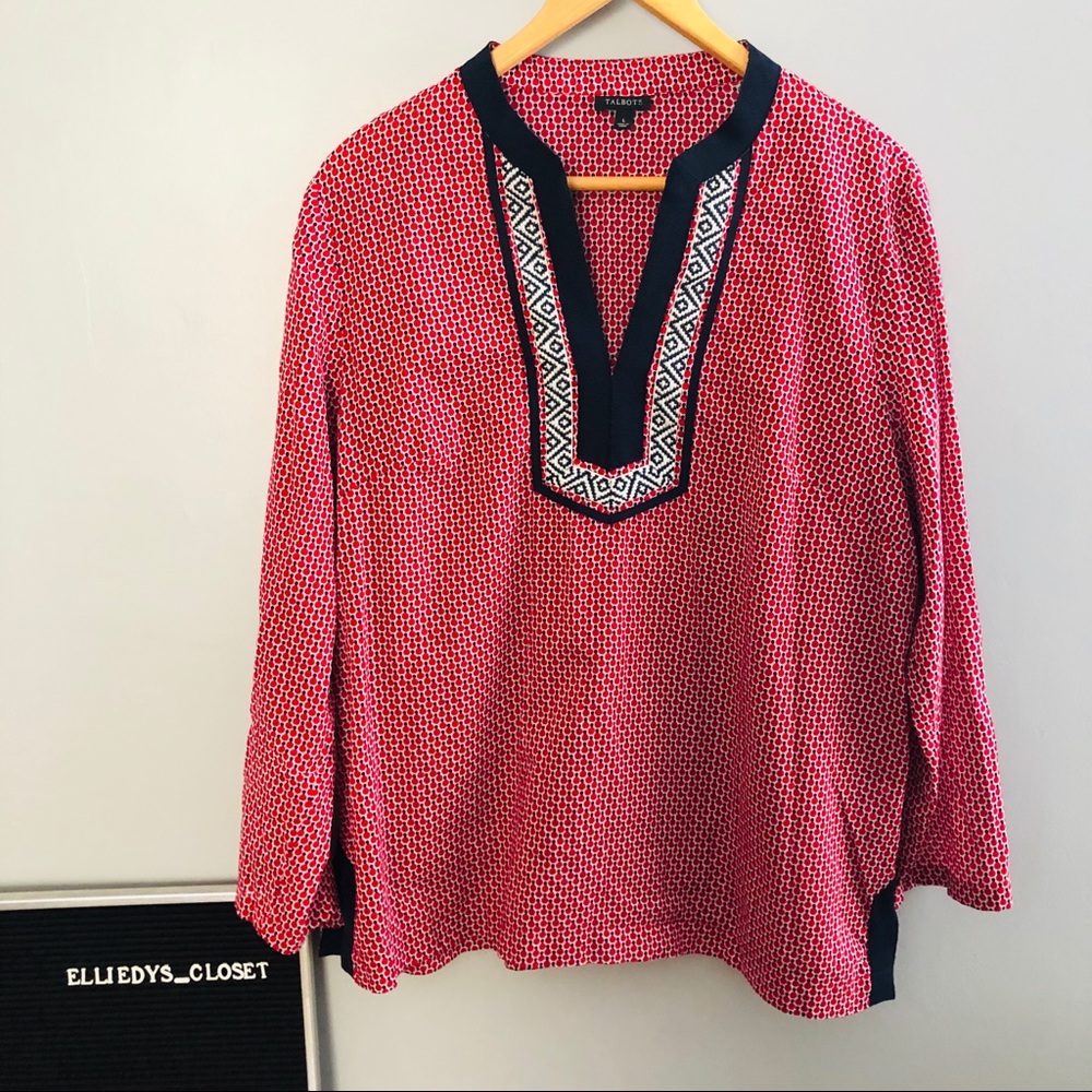 Talbots Red and Black Tunic Top